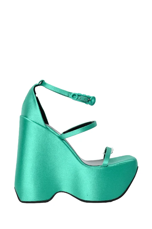 Versace Teal Satin Mega Platform Sandals Size 38.5