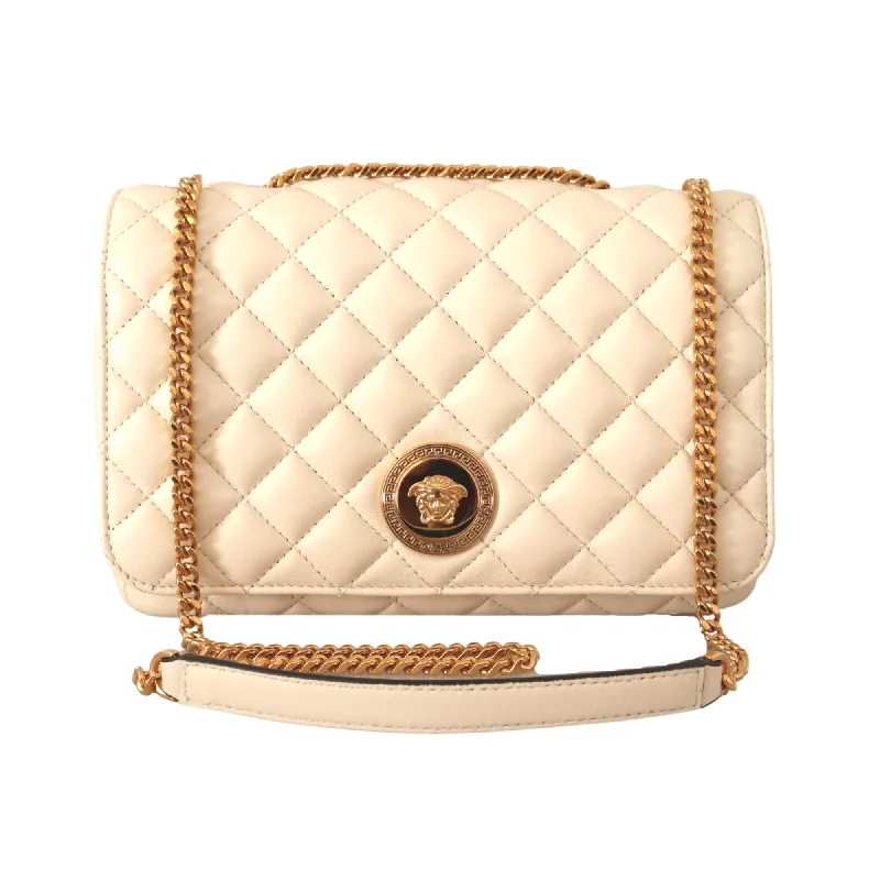 Versace La Medusa Beige Quilted Lamb Leather Large Shoulder Bag