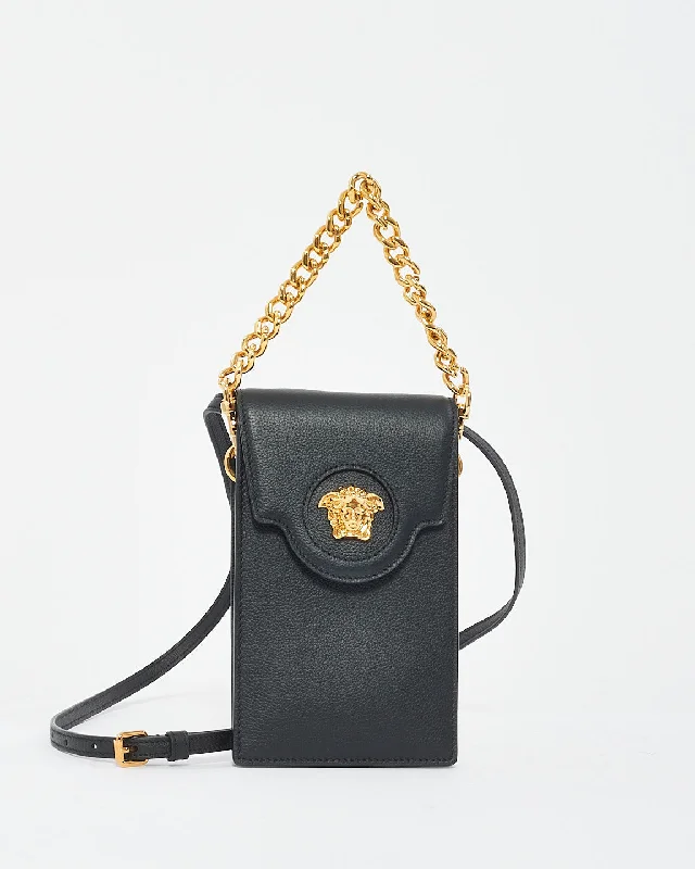 Versace Black Leather Medusa Head Mini Phone Bag