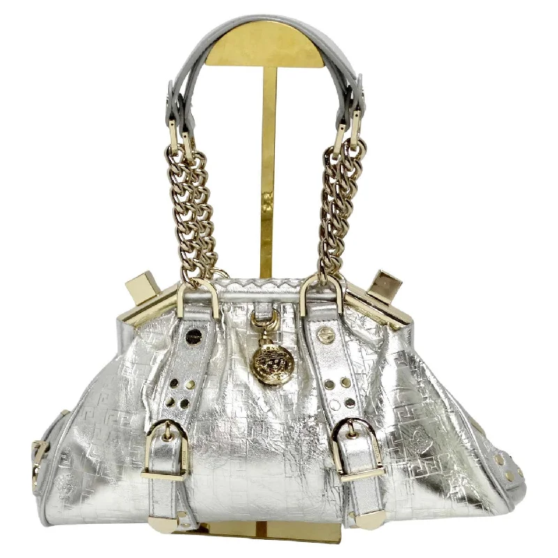 Versace Silver Leather Medusa Shoulder Bag