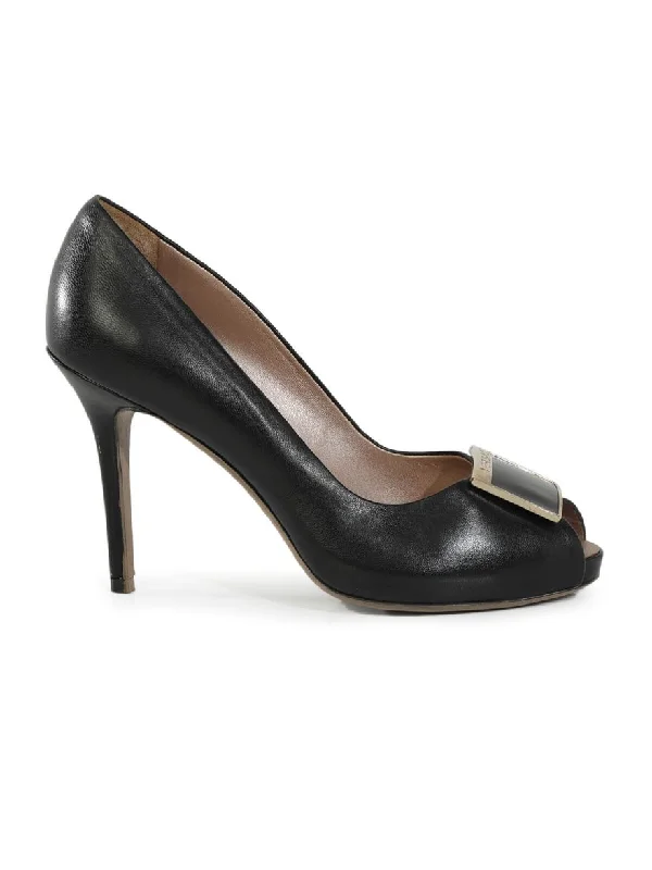 Black Peep Toes Heels/Size: 36.5EUR