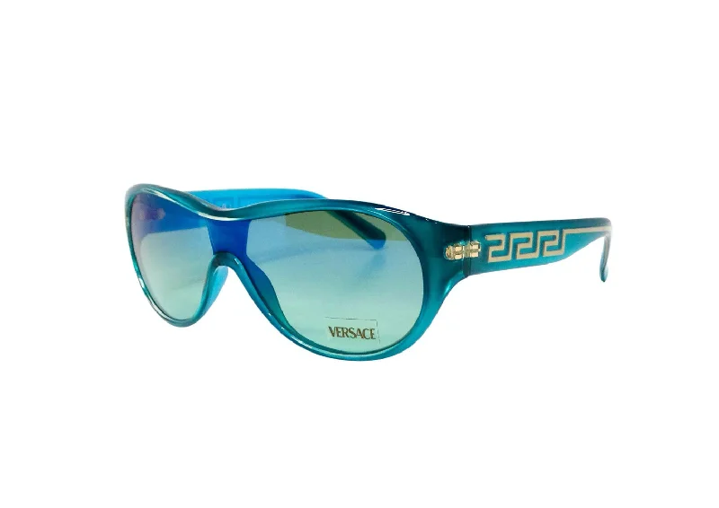 Versace Y2K 439 Teal Gradient Shield Sunglasses With Gold Greca Detailing