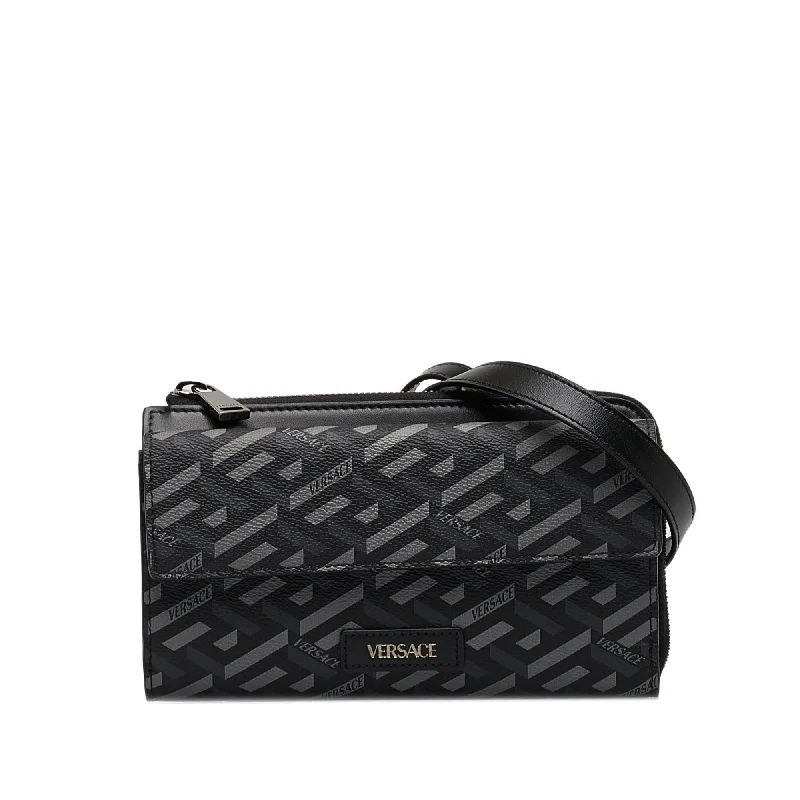 Black Versace La Greca Convertible Crossbody Bag