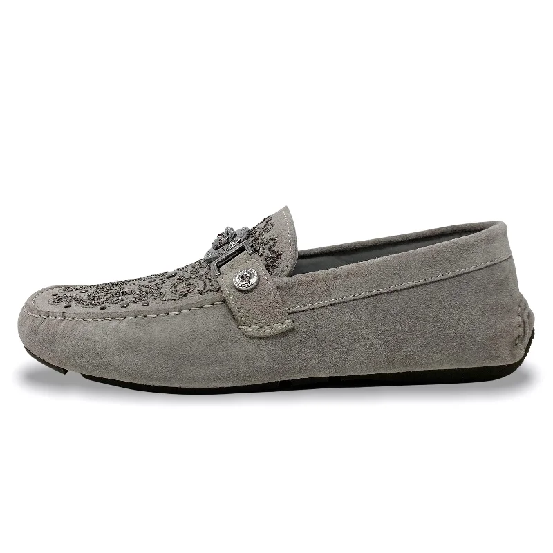 Versace Beaded Grey Suede Medusa Loafers 40.5