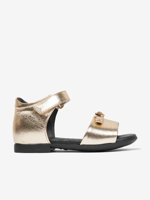 Versace Girls Leather Logo Sandals in Gold