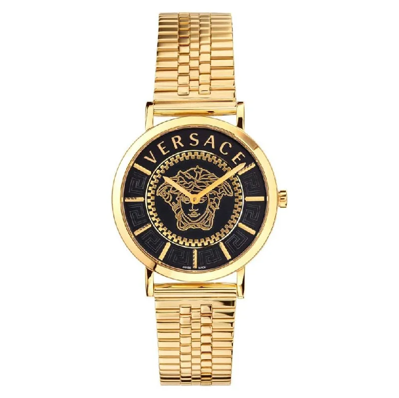 Versace Essential Ladies' Black Gold Watch VEK400621