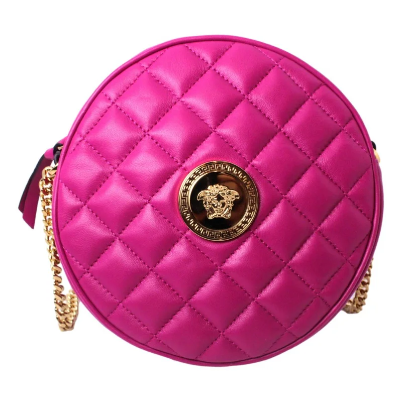 Versace La Medusa Round Quilted Leather Pink Cross Body Bag