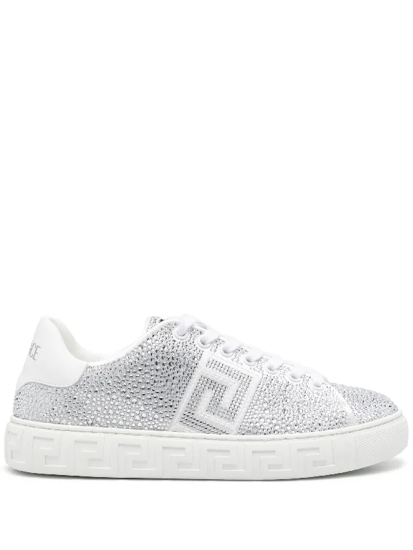 Versace White All-Over Crystal Greca Sneakers