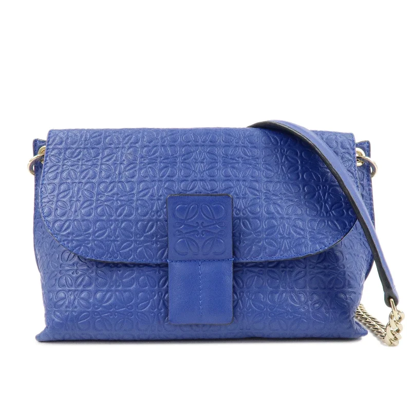 LOEWE Repeat Anagram Chain Shoulder Bag Blue Gold Hardware