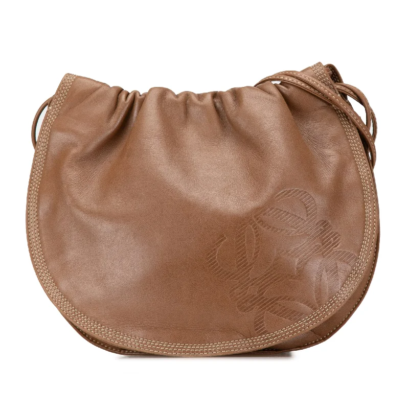 Brown LOEWE Anagram Leather Drawstring Crossbody