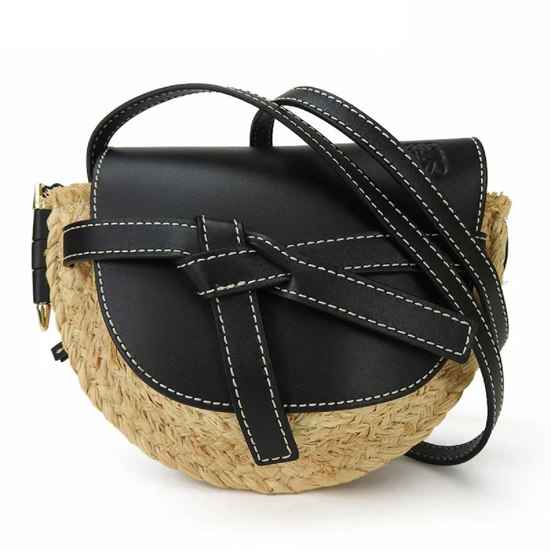 LOEWE 329.13.U62 Gate Shoulder Bag Pochette Women's Leather Raffia Buckskin Black