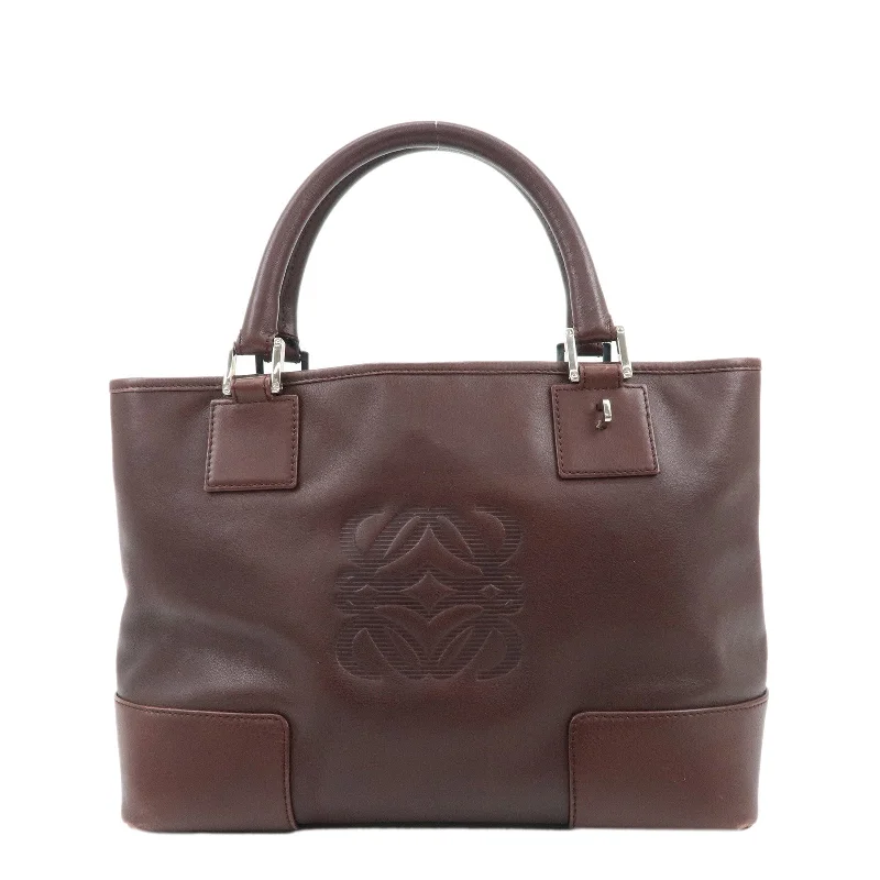 LOEWE Anagram Amazone 28 Leather Tote Bag Hand Bag Dark Brown