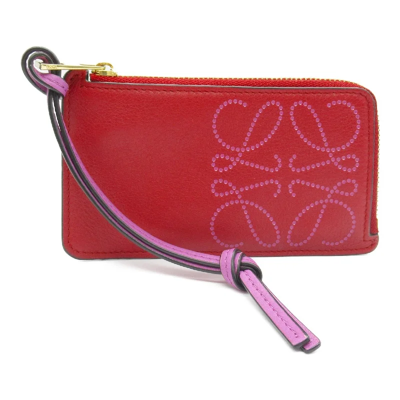 LOEWE Anagram Coin Card Holder Wallet/Coin Case Wallet Lambskin (Sheepskin) Women's Red