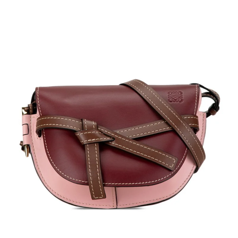 LOEWE Anagram Gate Shoulder Bag Pink Wine Red Brown Leather Women's