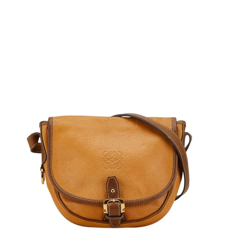 LOEWE Anagram Shoulder Bag Beige Leather Women's