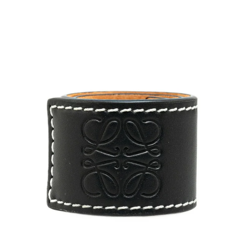 LOEWE Anagram Slap Bracelet Small Bangle Black Leather Women's