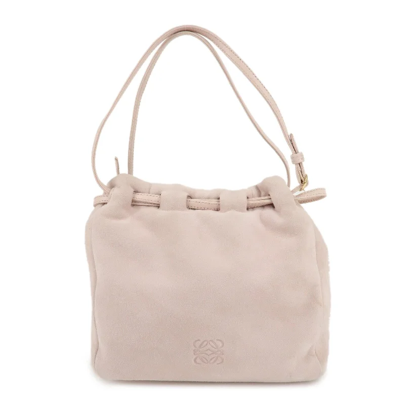 LOEWE Anagram Suede Leather Hand Bag Pink Beige