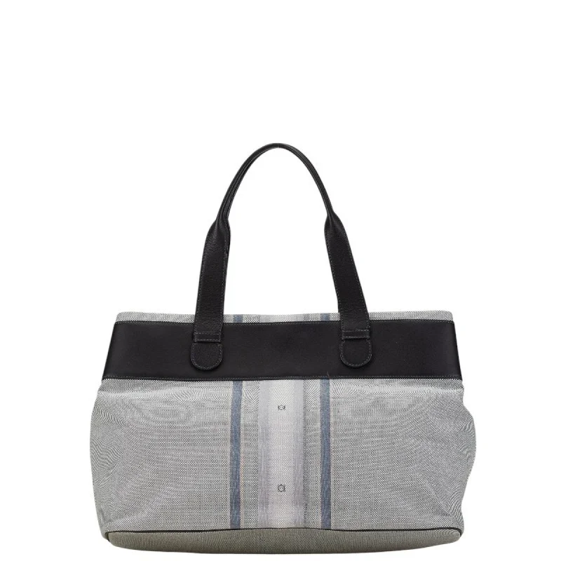 LOEWE Anagram Tote Bag Navy Grey Canvas Leather Women's