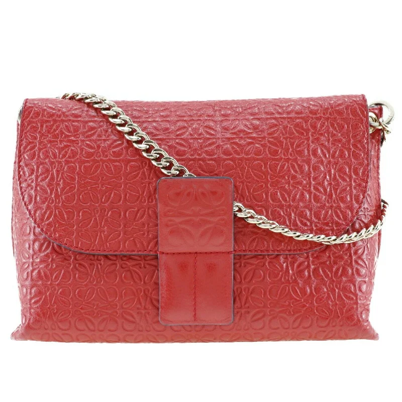 LOEWE Avenue Shoulder Bag Repeat Anagram Chain Calf Made in Spain Red Crossbody A5 Magnetic Type Women's