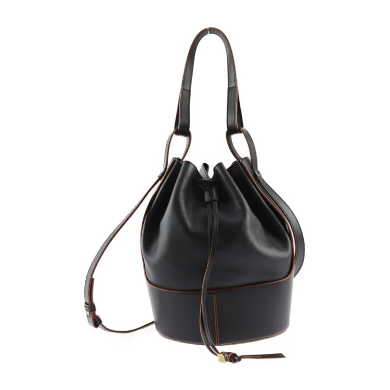 LOEWE Balloon Bag Medium Shoulder 326 75AC30 Calfskin Black Brown Anagram Bucket