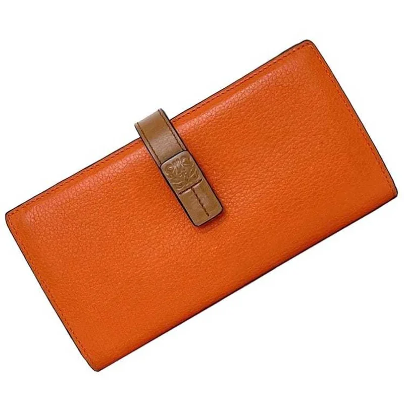 LOEWE Bi-fold Long Wallet Vertical Large f-21349 Orange Brown Anagram C660S40X01 Leather 061852 Grain Women's