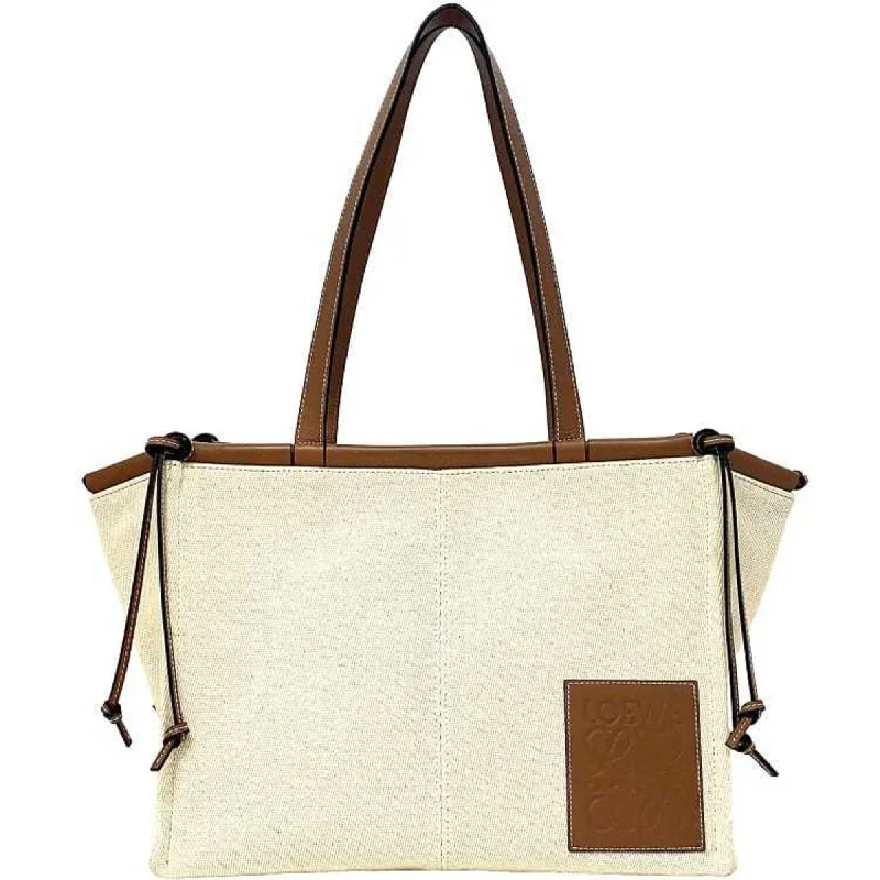 LOEWE Cushion Tote Small Natural Beige Brown Anagram 330.02AB90 Canvas Leather Ladies