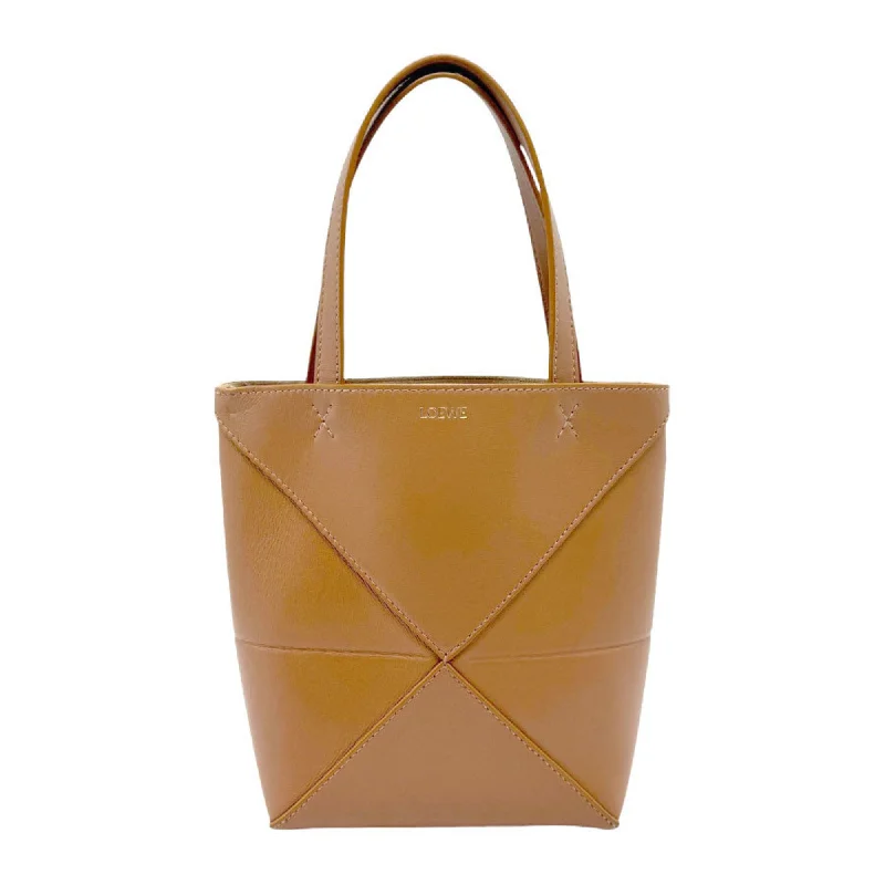 LOEWE Handbag Shoulder Bag Puzzlefold Tote Leather Brown Gold Women's z2291