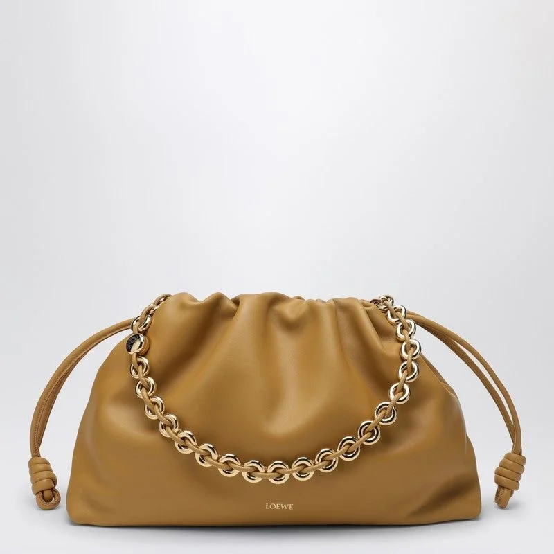 LOEWE Large Ruched Handbag with Gold Chain