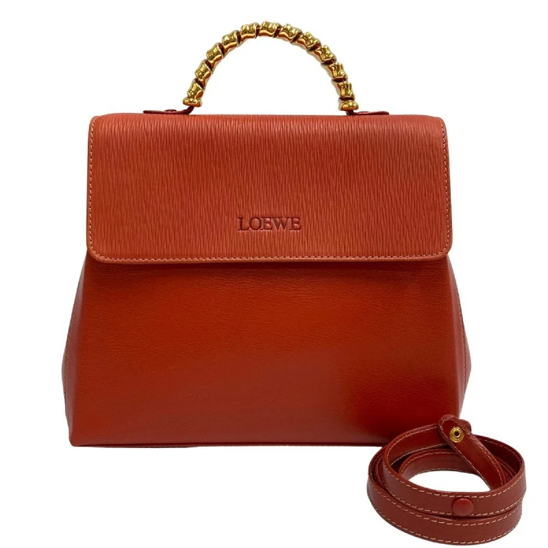 LOEWE Loewe Logo Velazquez Twist Handle Leather Genuine 2way Handbag Shoulder Bag Orange