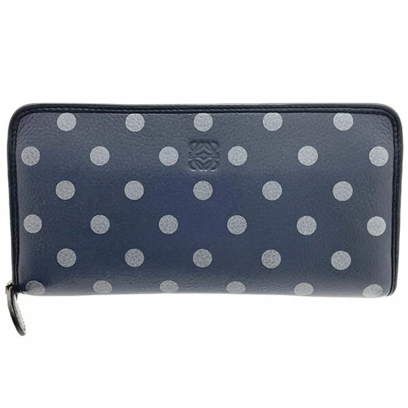 LOEWE Long Wallet Cruz Zip Around Calfskin Blue Gray Light Navy 131N34.F13 Leather Polka Dot Anagram Round CRUZ AAN-8580