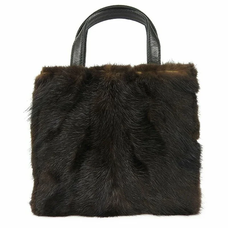 LOEWE nappa leather mink fur handbag black dark brown mini hand bag Dark Brown