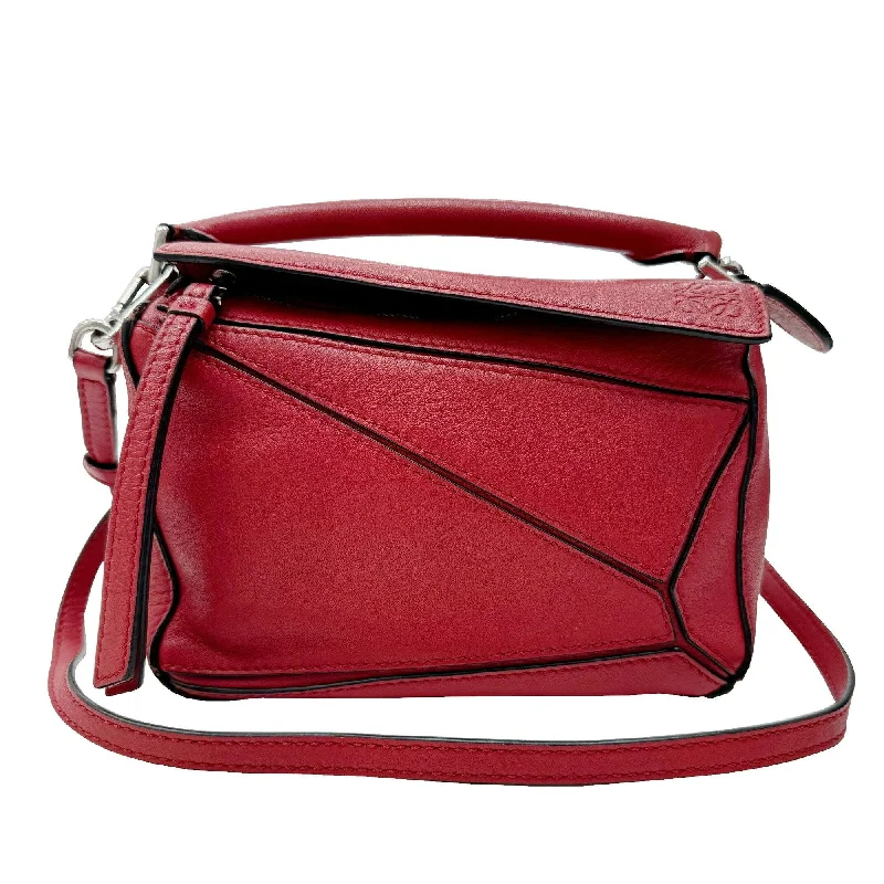 LOEWE Puzzle Handbag Shoulder Bag Calfskin Leather Red Women's