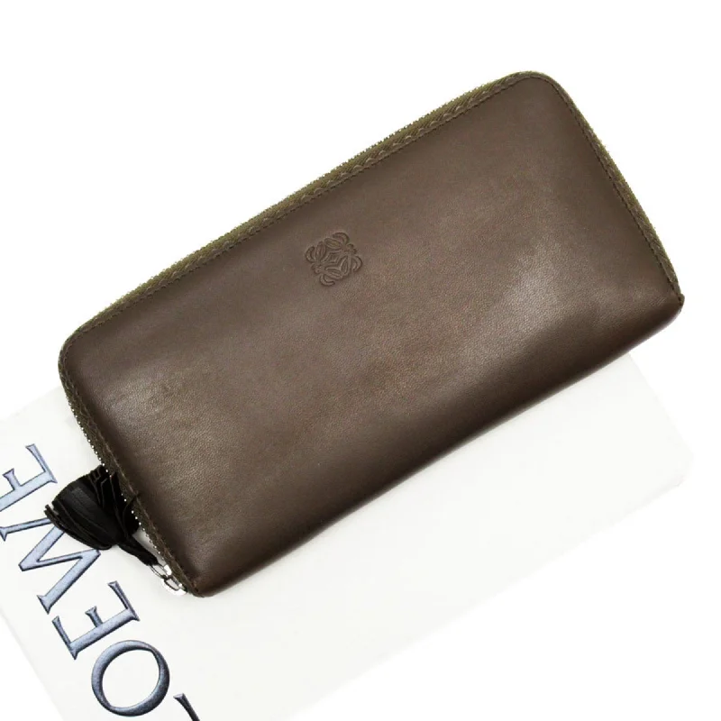 LOEWE Round Long Wallet Leather Brown Men's Women's g3893g