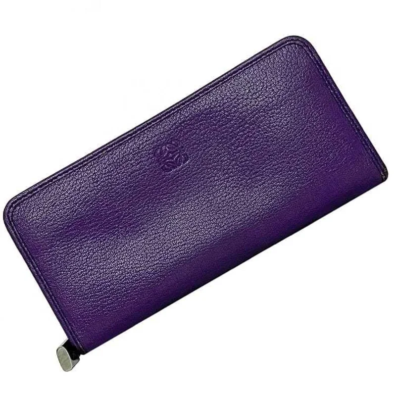 LOEWE Round Long Wallet Purple Anagram Leather Ladies Soft