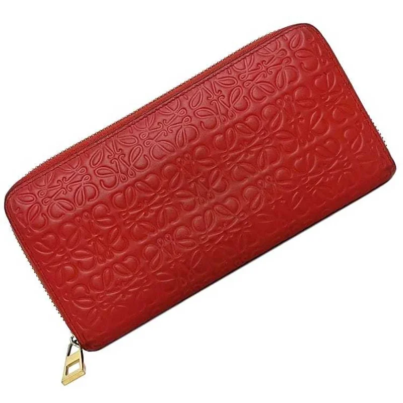 Loewe Round Long Wallet Red Gold Repeat Anagram 107N55.F13 Leather GP LOEWE Embossed Women's