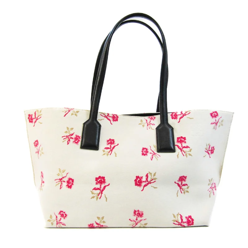 Loewe Shopper T Shopper Floral Pattern Women's Leather,Canvas Tote Bag Black,Multi-color,Off-white