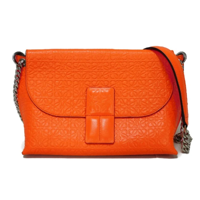 LOEWE Shoulder Bag Avenue Embossed Neon Chain Crossbody Repeat Anagram Orange Women's