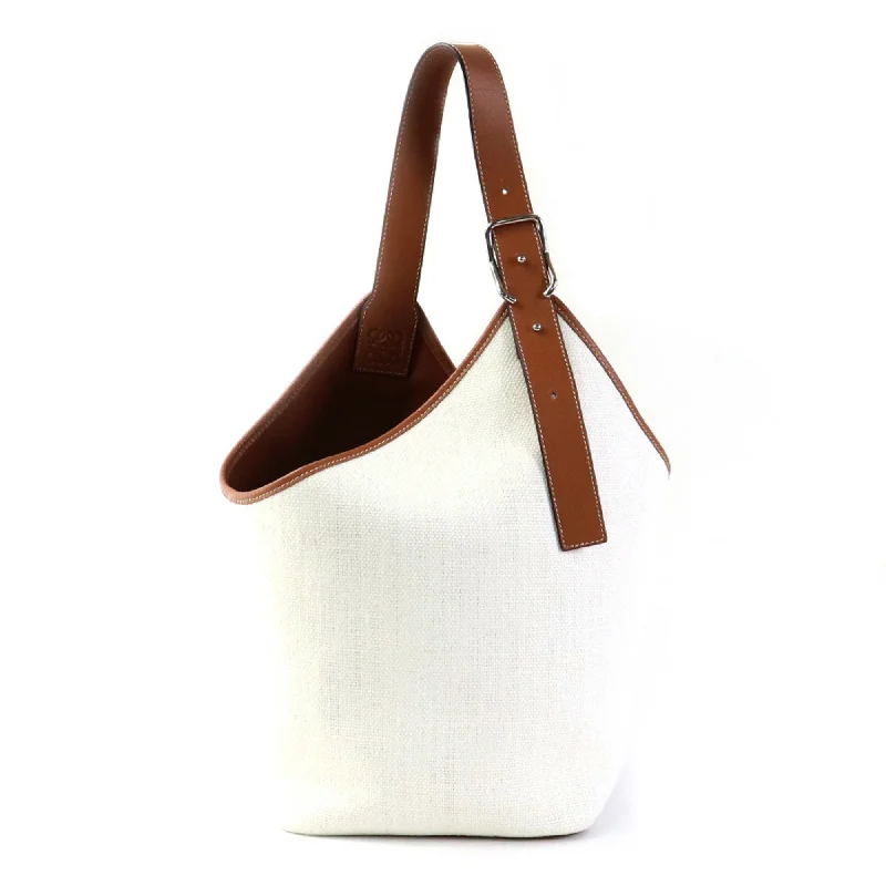 LOEWE Shoulder Bag Balloon Canvas/Leather White x Brown Ladies