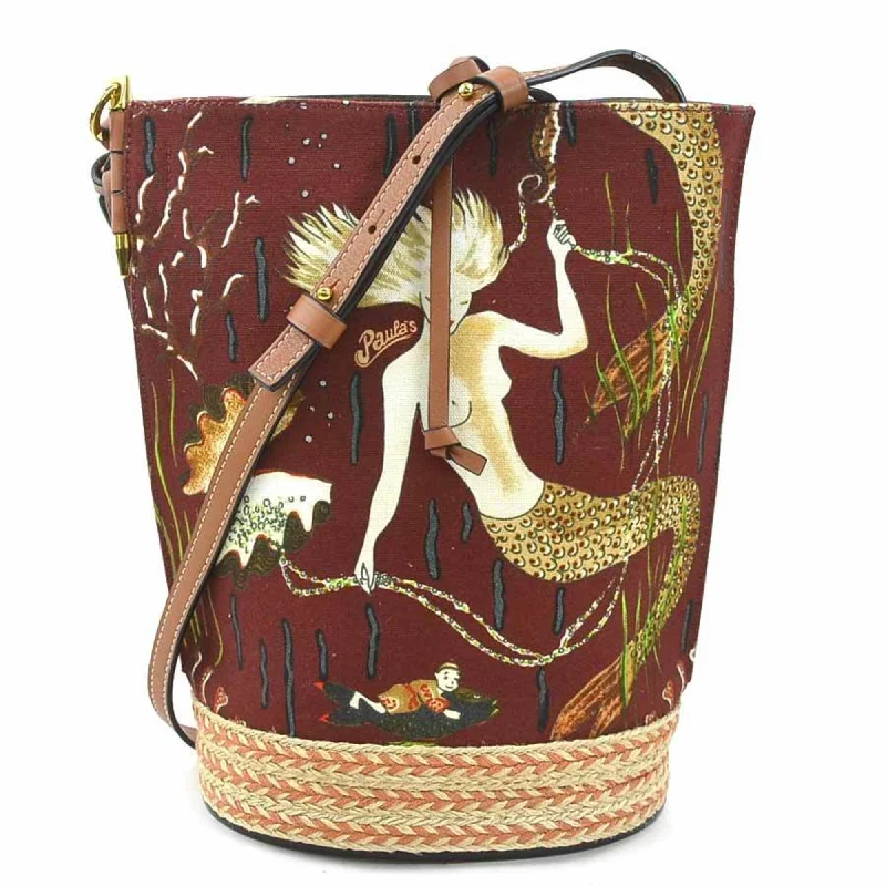 LOEWE Shoulder Bag Gate Bucket Canvas Leather Brown Multicolor Gold Women's e59676a