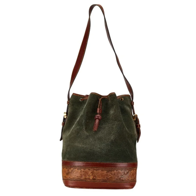 LOEWE Shoulder Bag Khaki Green Brown Leather Suede Women's