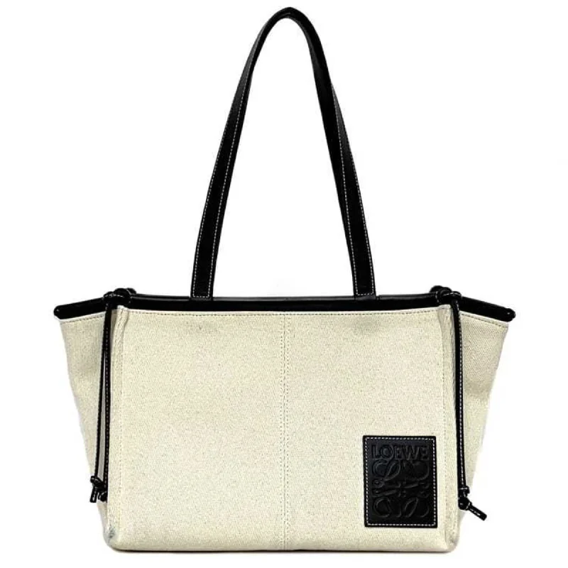 LOEWE Tote Bag Cushion f-21580 Natural White Black Anagram 330.02AB90 Canvas Leather 702028 Freestanding