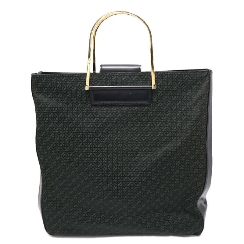 LOEWE Tote Bag Repeat Anagram Canvas Leather Handbag Black