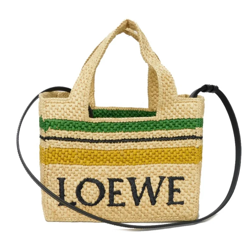 LOEWE Tote Bag Stripe Font Small Multicolor Shoulder Raffia Natural A685B61X04 Women's