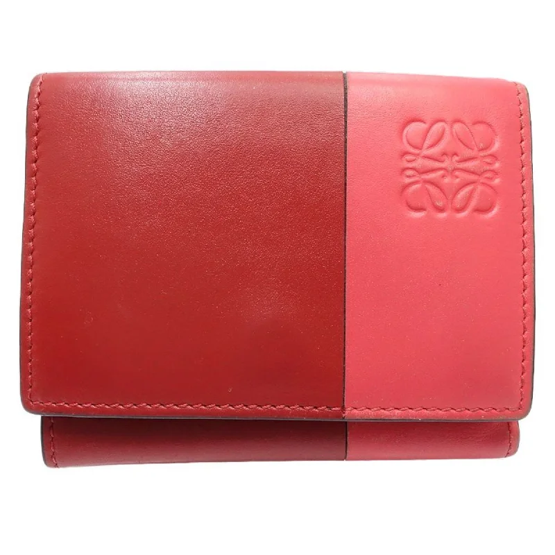 LOEWE Tri-fold Wallet 061938 Color Block Leather Red Pink 180827