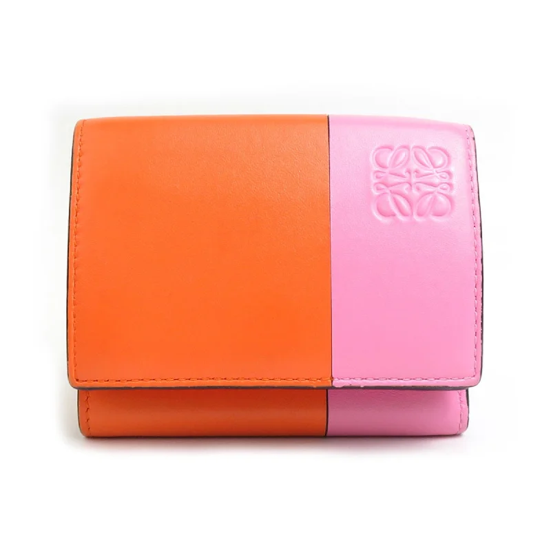 LOEWE Tri-fold Wallet Anagram Leather Orange Pink Women's e59541a