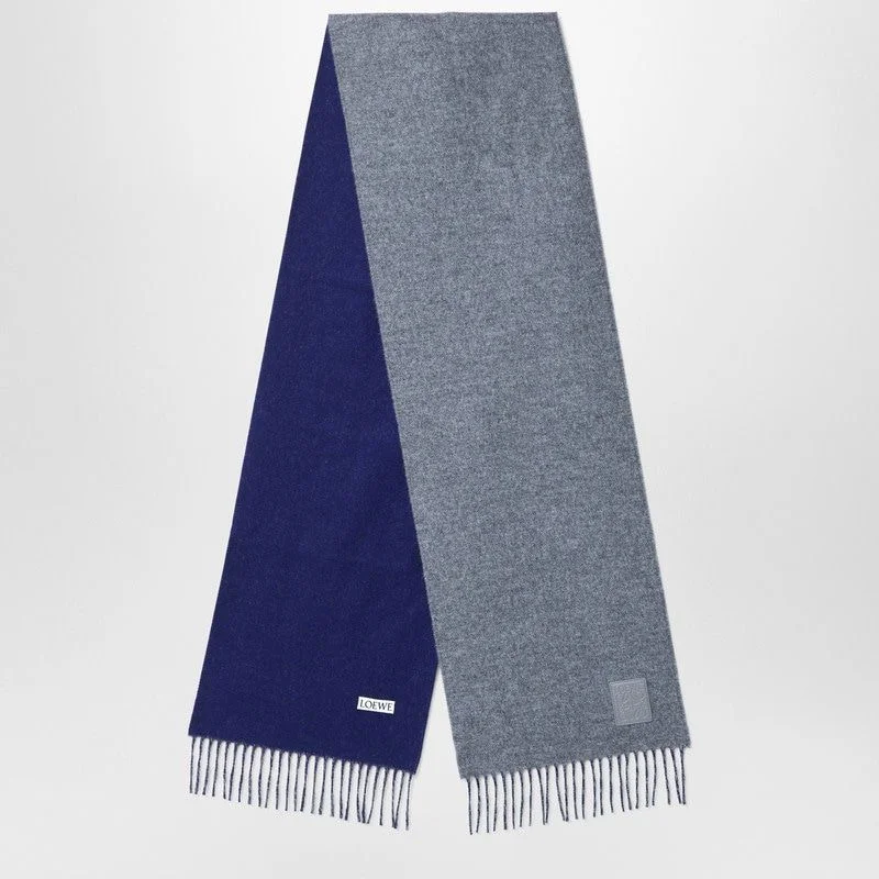 LOEWE Two-Tone Wool and Cashmere Scarf with Decorative Fringes