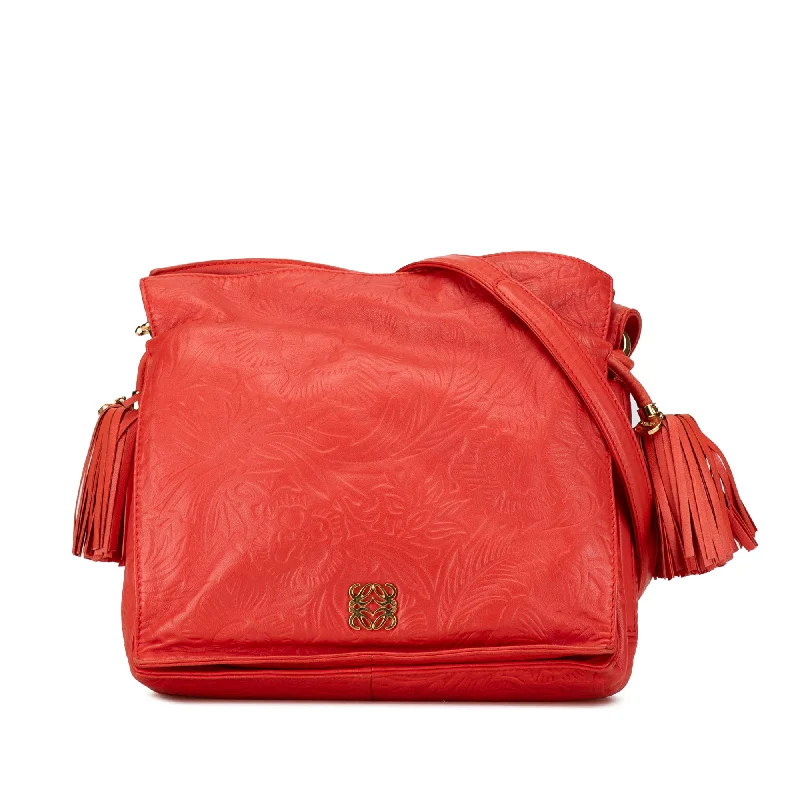 Red LOEWE Embossed Flamenco Tassel Crossbody